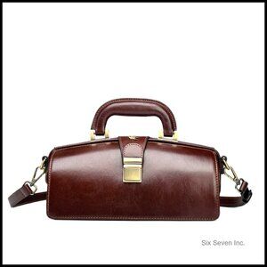Genuine Leather Handbag Cowhide Doctor Bag Shoulder Bag Buckle